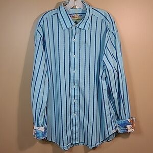 ROBERT GRAHAM Men's Long Sleeved Button-Down Shirt, Stripes, Detailed Cuff